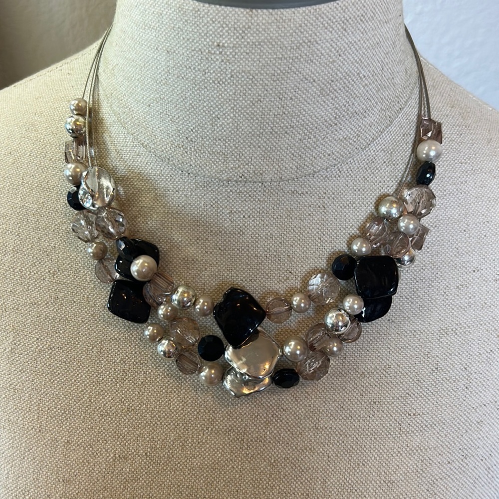 Shiny Layered Beaded Necklace with Matching Earrings